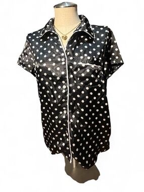 Target Black and White Polka Dot Short Sleeve Satin Pajama Top